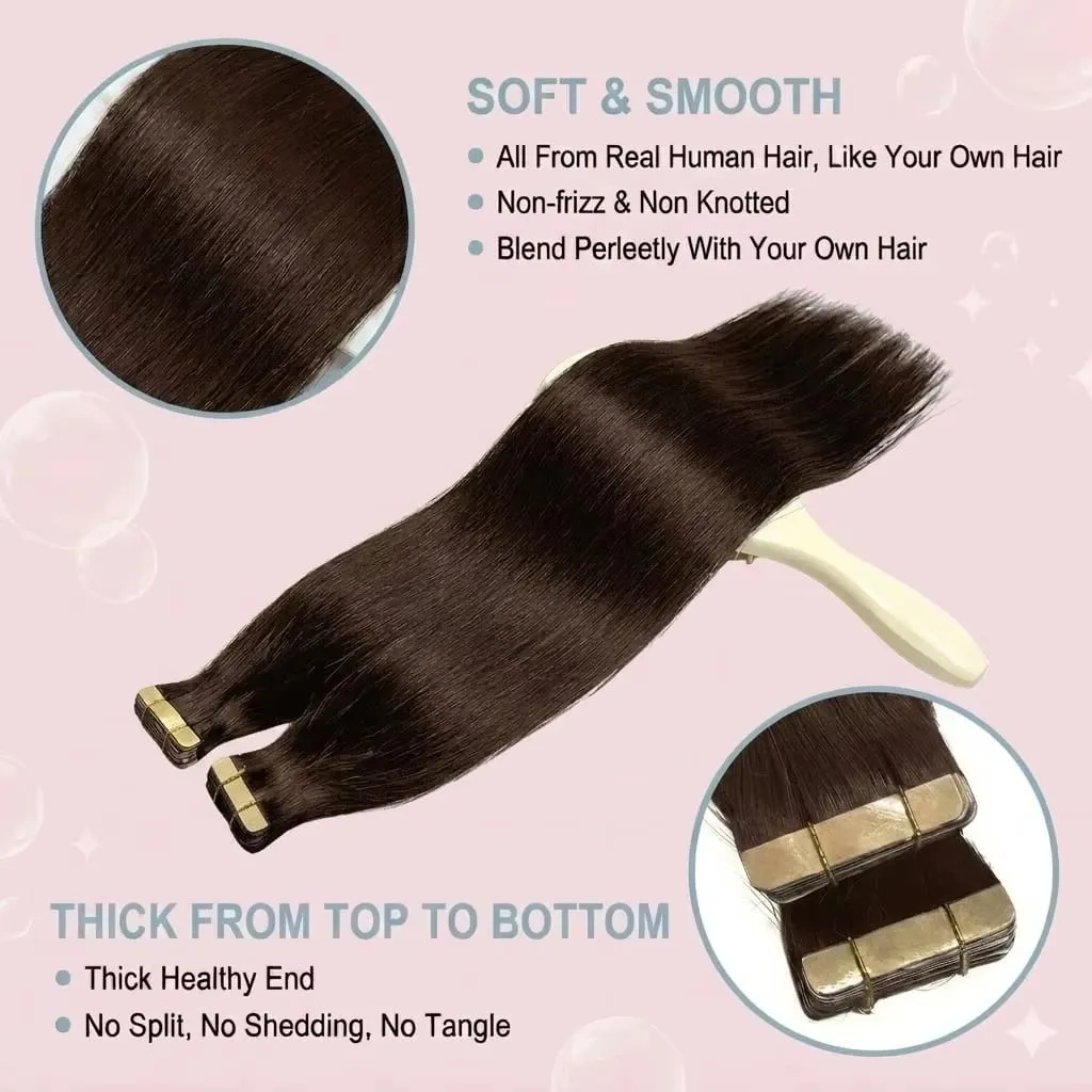 Tape In Hair Extensions Straight 100% Human Hair 16A 50 300G Color Adhesive Replaceable Seamless Skin Weft brown Tape 21 pcs For Women — image 7