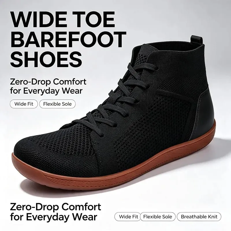 Mid Top Barefoot Shoes for Men Women Wide Toe Box Minimalist Sneakers Breathable Knit Zero Drop Wide Fit Casual Walking Shoes