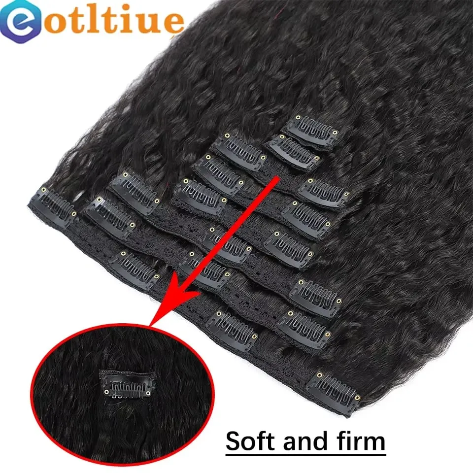 Kinky Straight Clips In Human Hair Extensions Natural Color In Brazilian Remy Human Hair 120G 8Pcs/Set Full Head For Women Natural Color Invisible Wefe Remy Clip Ins Yaki Human Hair Wholesale Burmese Clip in Hair Extensions — image 2