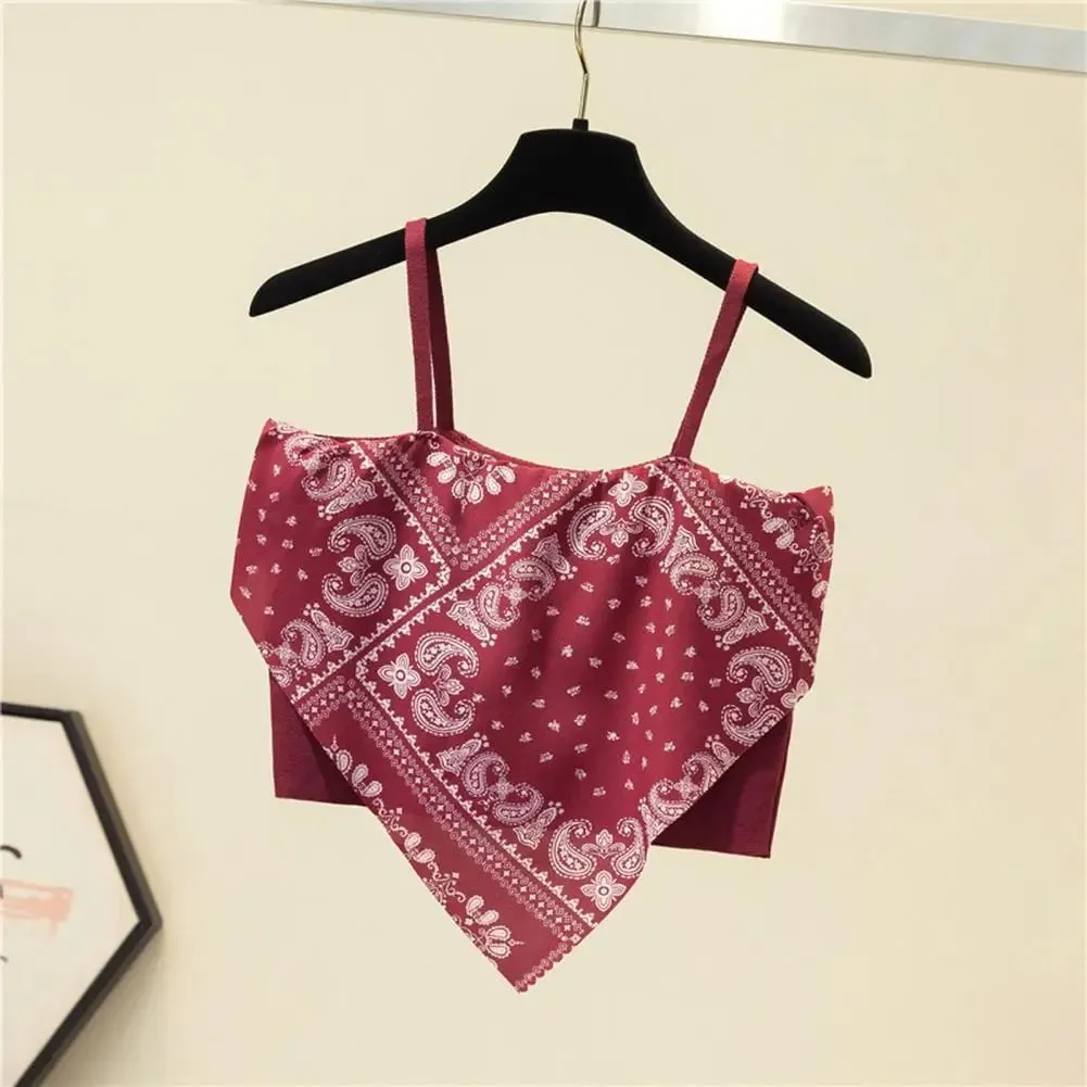 สปาเก็ตตี้สายคล้องคอเซ็กซี่Backless Camisoleพิมพ์เสื้อฤดูร้อนElegant Partyผู้หญิงCamisเกาหลีสไตล์เซ็กซี่สั้นTop