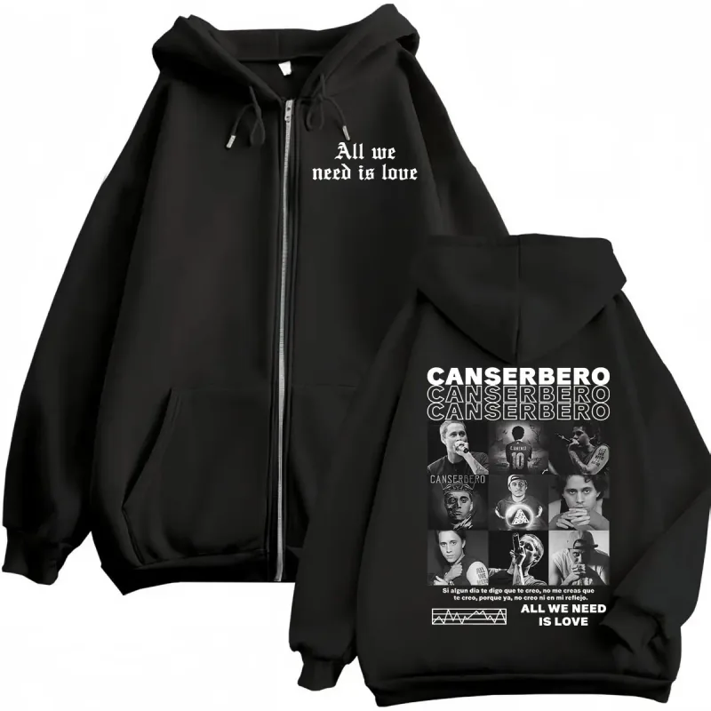 Canserbero Allt vi behöver är kärlek Muerte Vida Merch Zipper Hoodie Herrmode Hip Hop Zip Up Sweatshirts Casual Fleece Pullovers