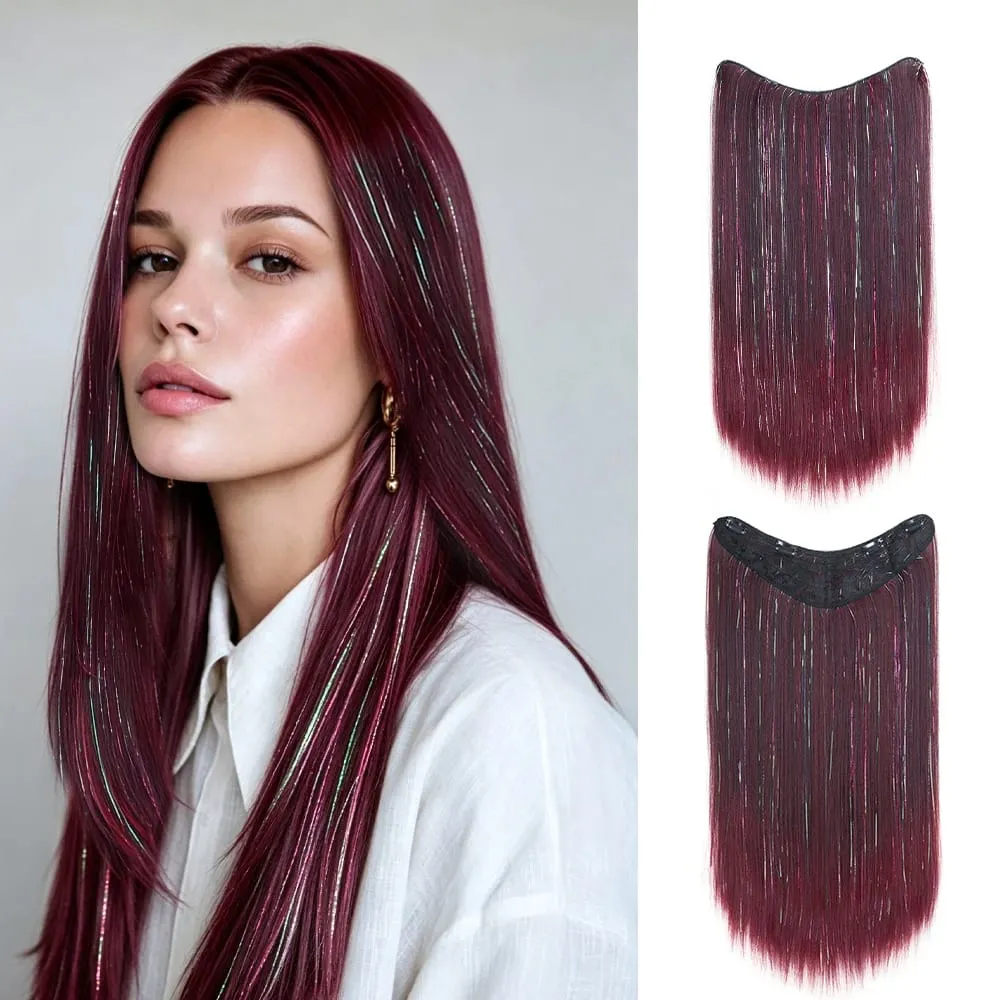 24Inch Long Straight Synthetic Clip‑in Hair Extensions Glitter Laser Tinsel Hair High‑Temp Fiber Shiny Hairpiece for Women Daily — image 11