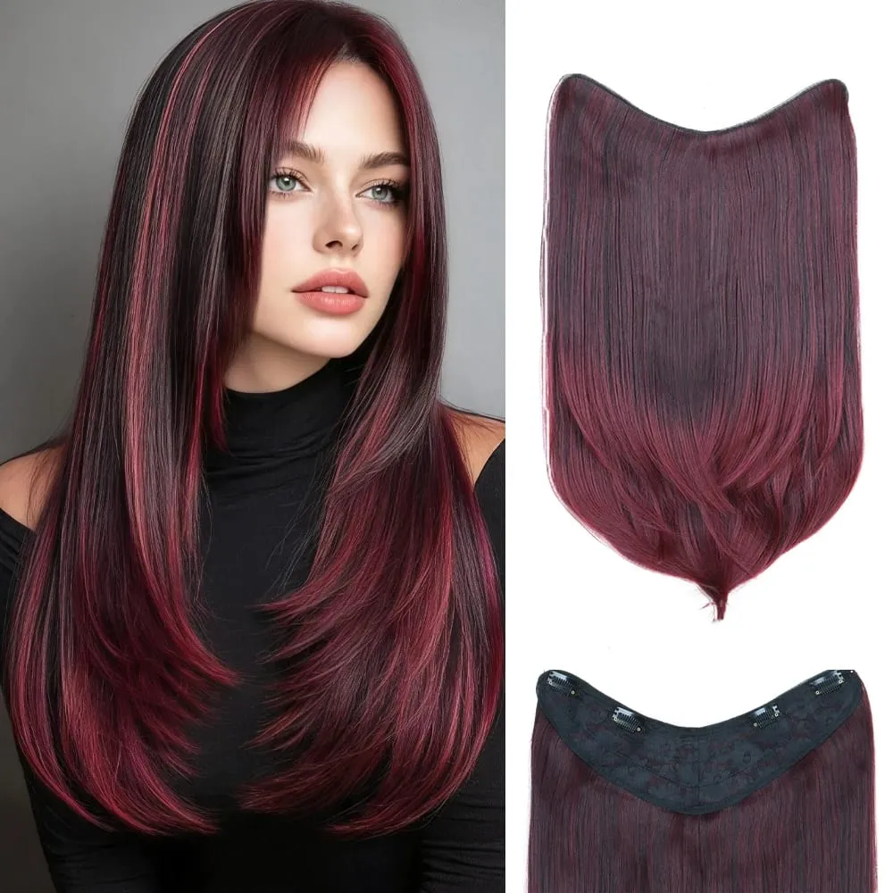 20Inch Synthetic Layered Buckle Hair Extensions Clip In Hair Weft High Temperature Fiber Long Straight Hairpiece for Women — image 2