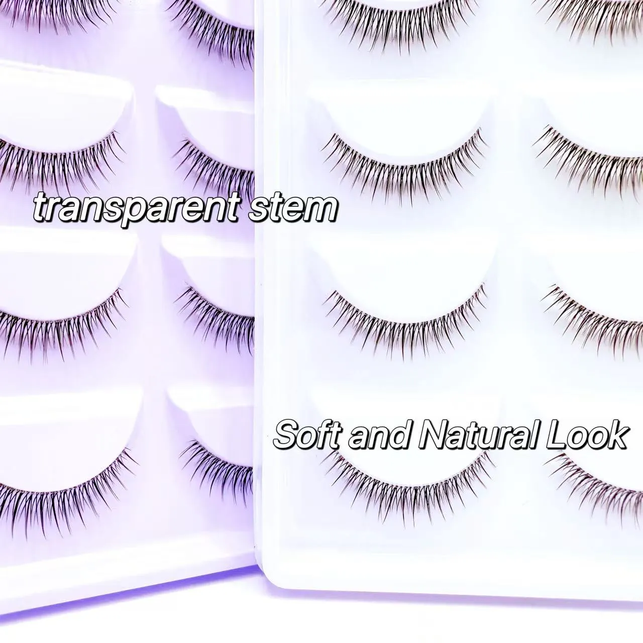 Soft & Natural Eye Enhancement 5 Pairs False Eyelashes Transparent Stem Soft Natural Strip Lashes