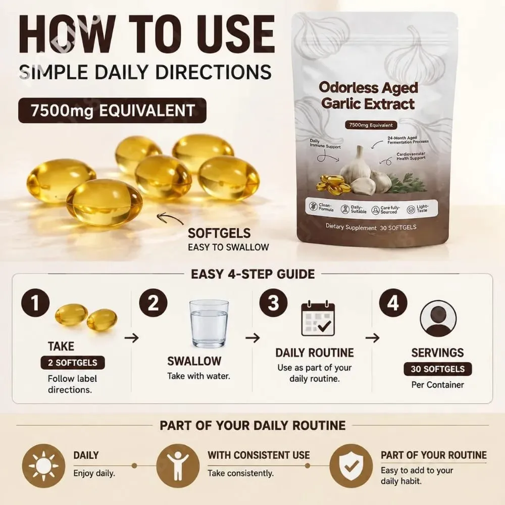 Ekstrak Bawang Putih Berumur Tidak Berbau Softgels 7500mg Herba Fermentasi 24 Bulan Formula Botani Sokongan Imun Kardiovaskular 30 Kiraan