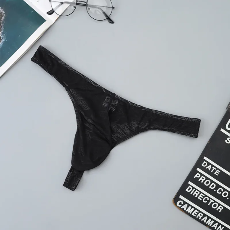 Lelaki Lace Jacquard G-string Seluar Dalam Tinggi Meregangkan Kantung Besar Thong Seluar Dalam Gay Seksi Erotik Seluar Dalam T-belakang