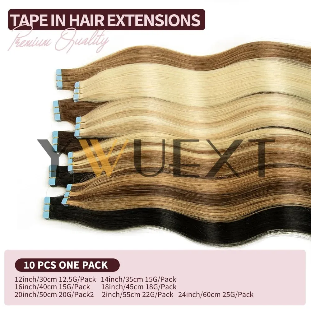 Mini Tape in Human Hair Extensions 12"-20" Straight Natural Black 1B# Machine Made Remy Hair 10pcs/pack Invisible Tape Hair for Women Black Friday — image 9