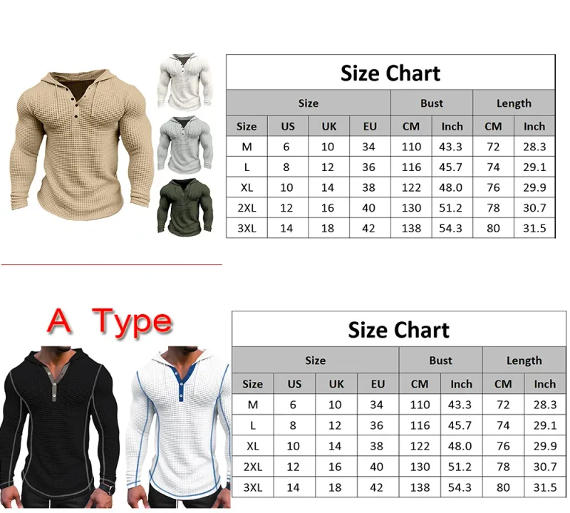 Warna Pepejal Musim Bunga Slim Fit Lengan Panjang T-shirt Lelaki Bertudung Bernafas Sukan Atasan Wafel Kapas Baju Lengan Panjang Kasual — image 6