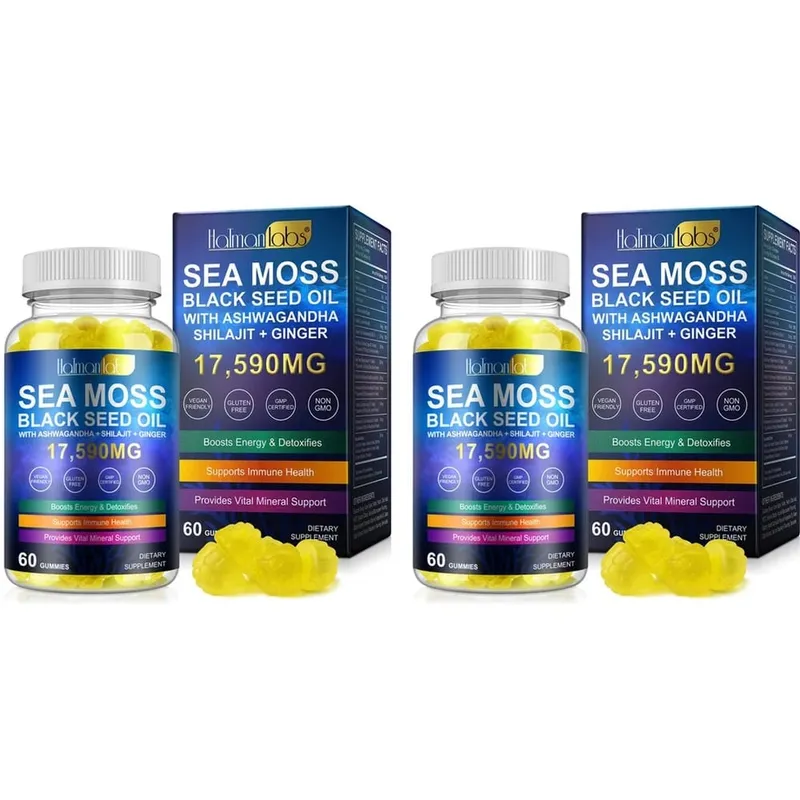 HalmanLabs Gomitas de aceite de semilla negra de musgo marino con vitamina C y vitamina D para la salud inmune y apoyo mineral vital 60 gomitas — image 8