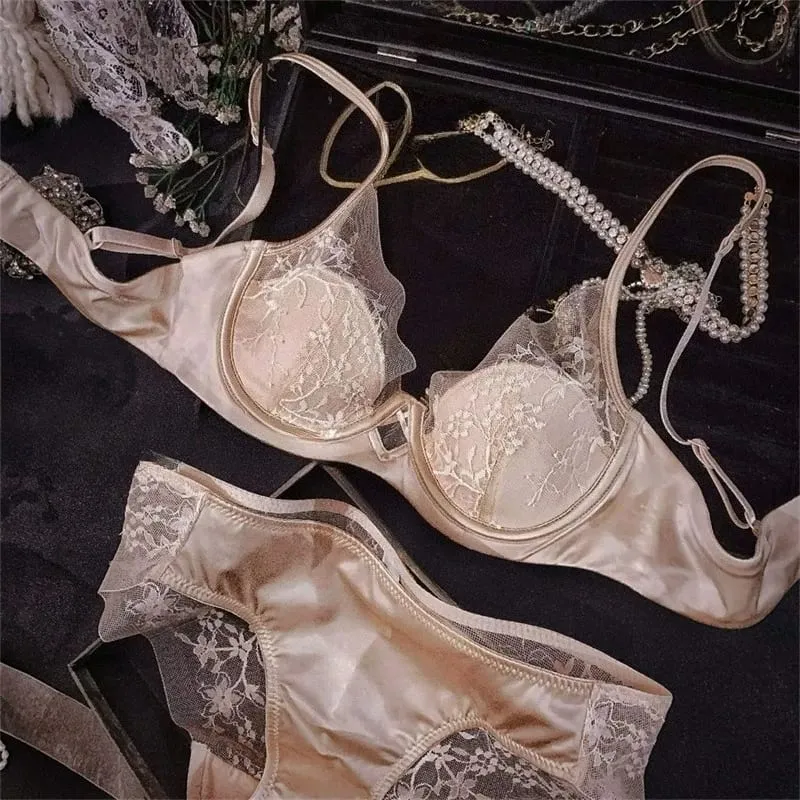 French Satin Lace Ladies Bra Set Push Up Anti Sagging Full Coverage Lingerie Soft Breathable Comfort Underwear Daily Use 32‑38AB — image 4