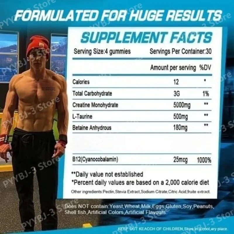 Gummy s kreatinem monohydrátem a vitamínem B12 Síla pro růst svalů Předtréninkový doplněk pro fitness zdraví 120ks — image 7