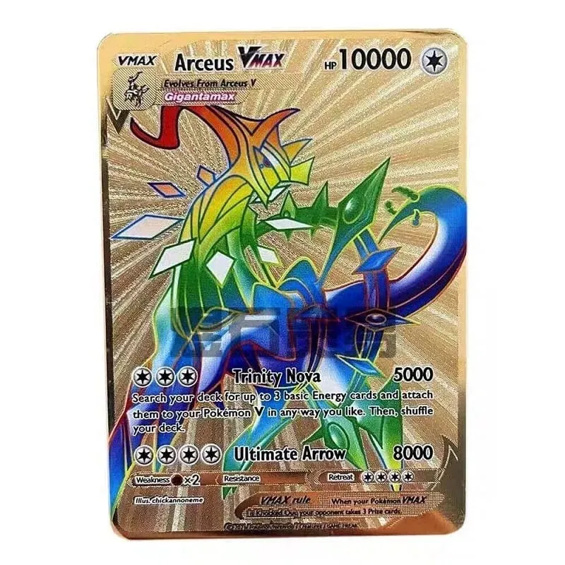 Fajna nowa metalowa karta Pokemon 10000 punktów Arceus Charizard Super karta angielski Mewtwo Lucario Greninja Lillie karty Anime — image 30