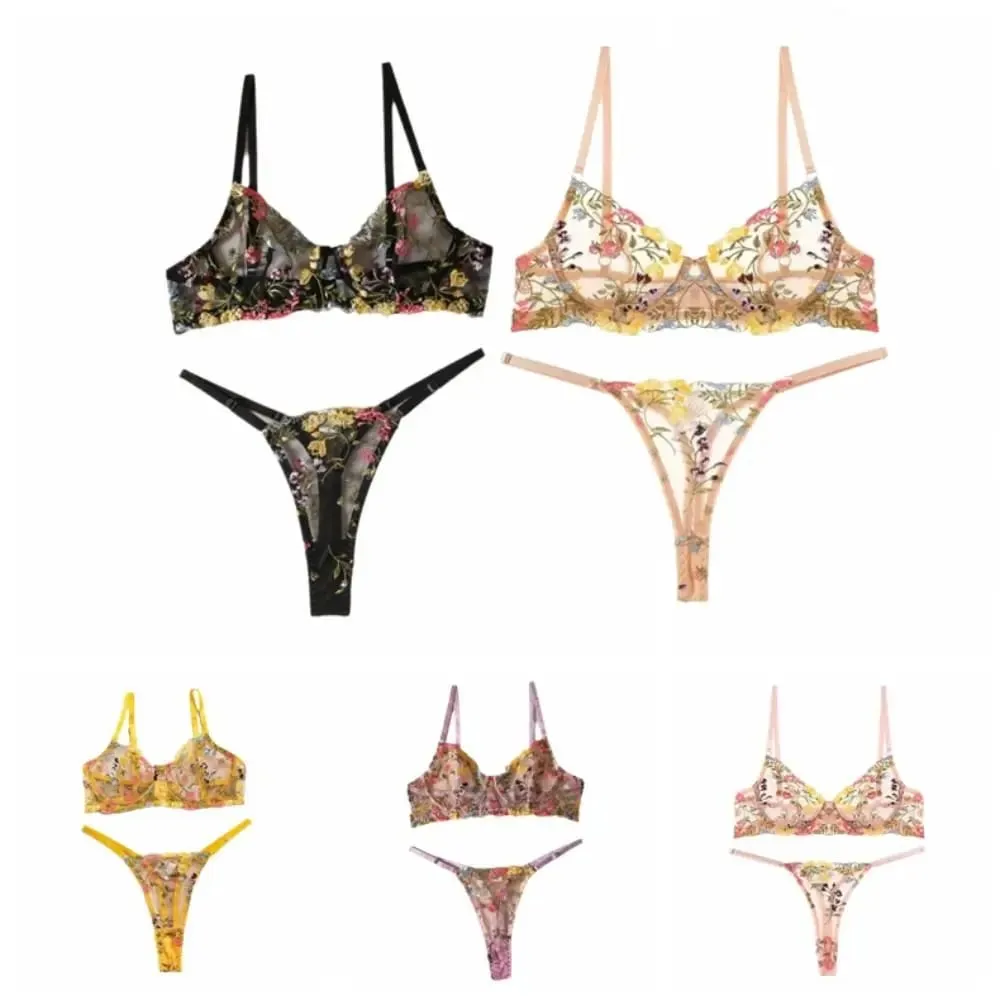 Bohemia Transparent Lingerie Set Ultra-thin Push Up Panties Bra Set Elegant Bra Suit Honeymoon