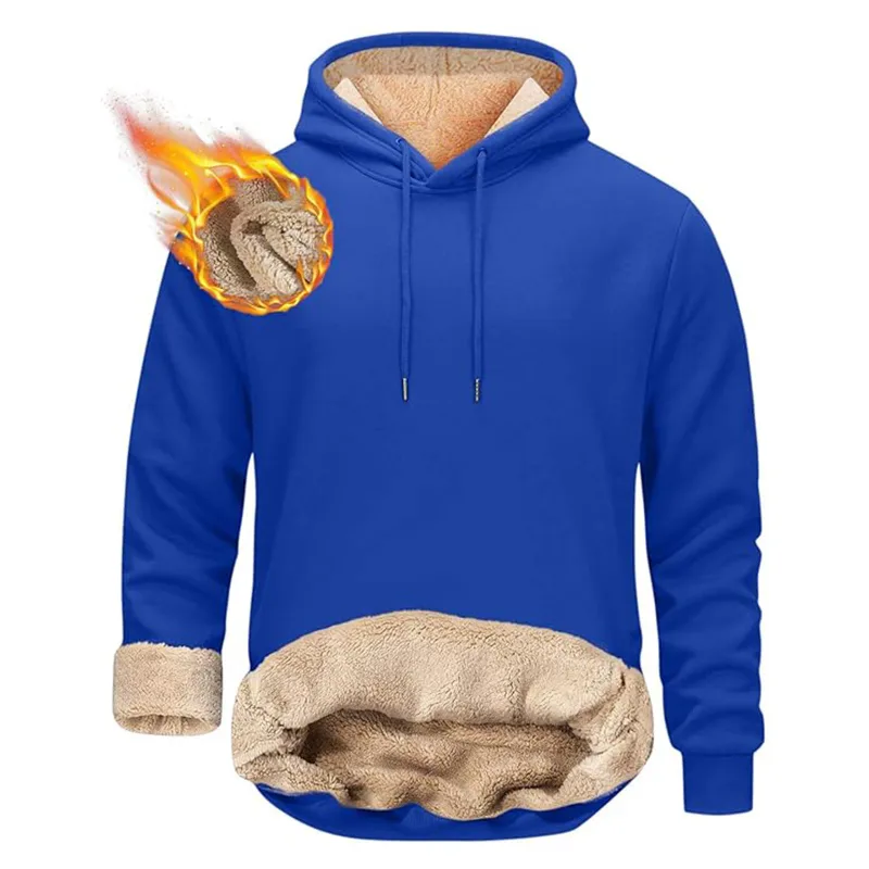 Winter Men's Warm Hoodies Sports Thick Sweatshirts Windproof Thermal Casual Solid Color Loose Long Sleeve Pullover Streetwear — image 11