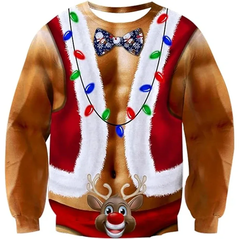Kerst Lelijke Trui Grappige 3D Afdrukken Spierpatroon Sweatshirts Voor Mannen Nieuwe Mode Trui Party Cosplay Kostuum Kerstcadeau — image 3