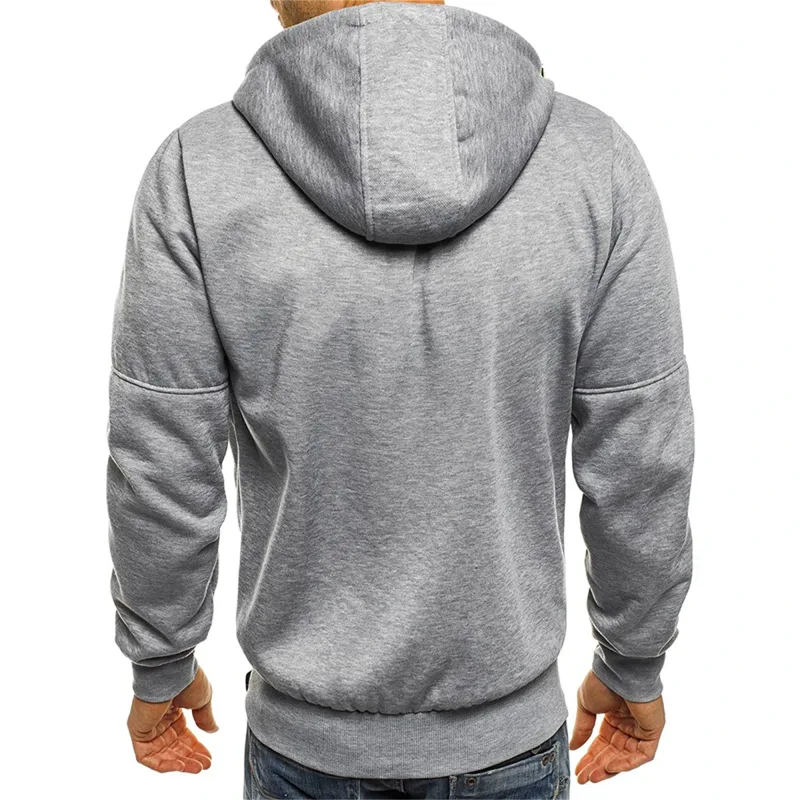 Men's Grey Hooded Sweatshirt Full Zipper Casual Sportswear with Pockets Orange Drawstring plus Size Available — image 3