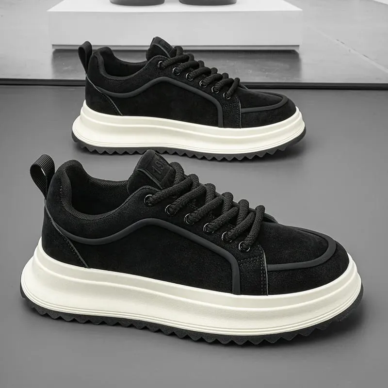 Men Sneakers Spring Autumn Casual Shoes Thick Sole Lace Up Suede Texture Board Footwear Minimalist Daily Wear