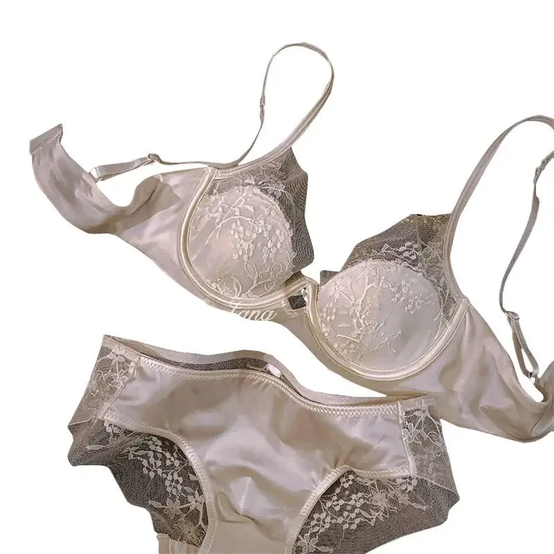 Kanten en satijnen lingerieset in Franse stijl Verzamelde verstelbare bandjes BH en dunne vulling Zachte draad ComfortOndergoed voor moslimmeisjes — image 2
