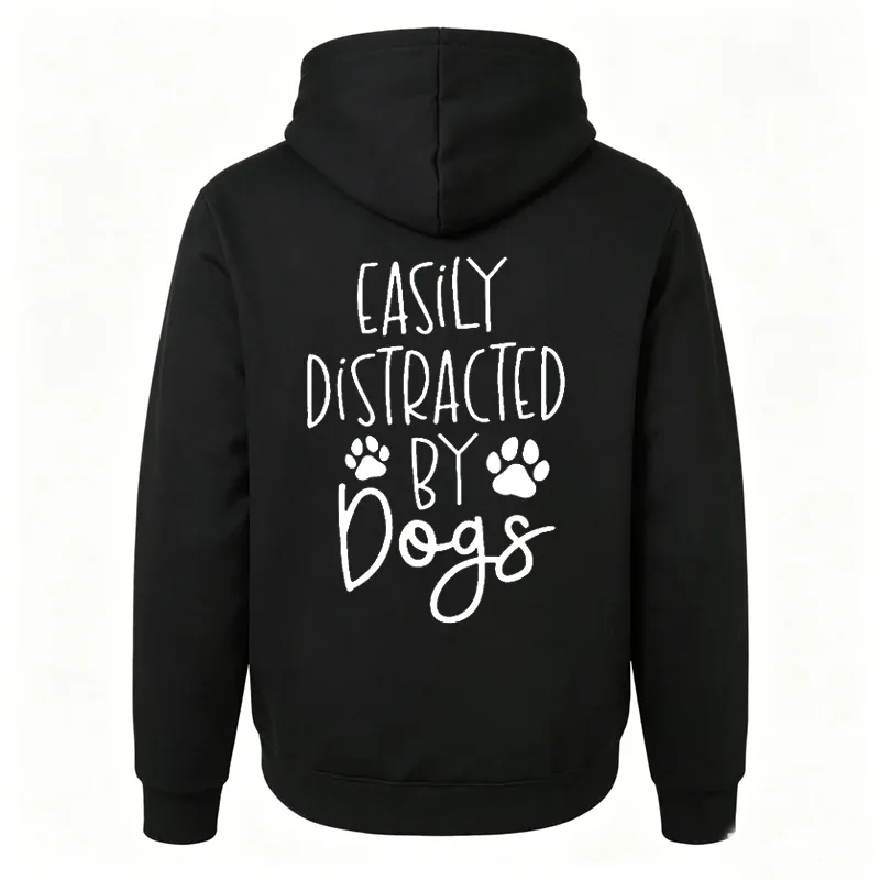 Dog Lover Hoodies for Women Men Dog Paw Sweatshirts Pet Owner Tracksuits Easily Distracted By Dogs Letter with Paw Print Hoodies — image 17