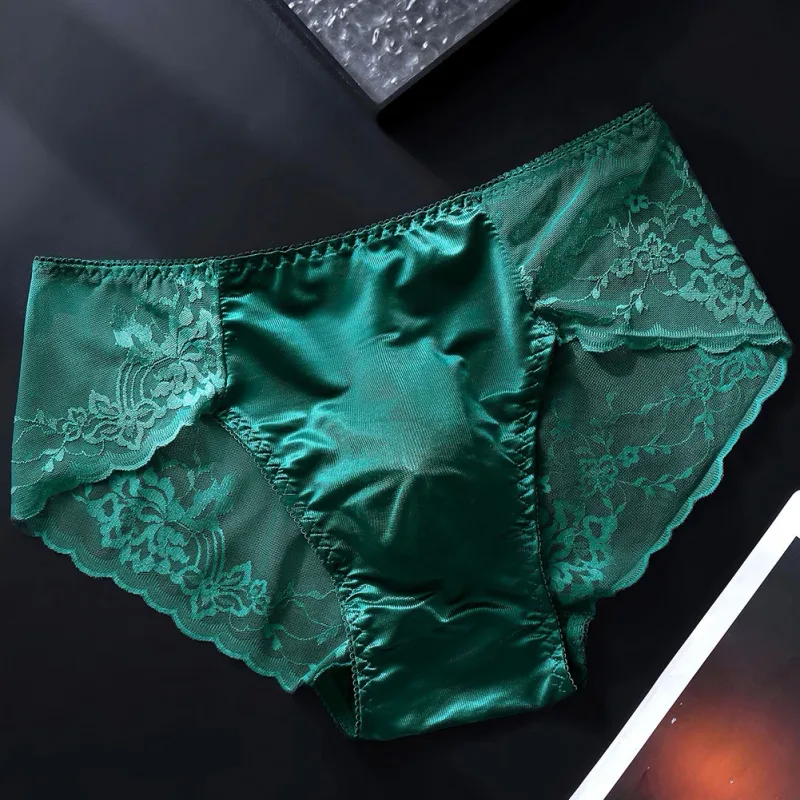 Men Lace Briefs Seamless Ice Silk Briefs Underwear 3D Bulge Pouch Low Waist Gay Panties — image 9