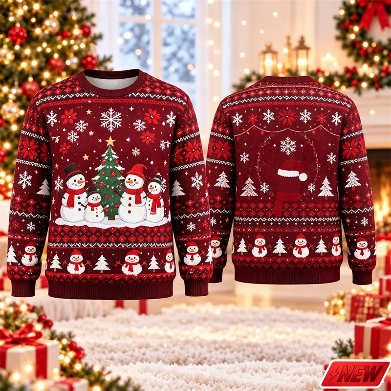 Cute Reindeer Graphic Ugly Christmas Sweater Men Women 3d Printed Christmas Tree Sweatshirt 2027 New Year Party Crew Neck Hoodie — image 5