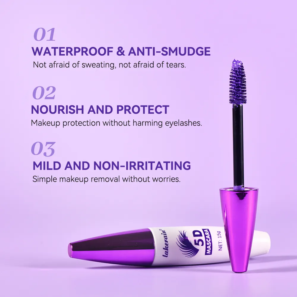 Lakerain 5D Rímel Cílios Alongamento de Longa Duração Intenso Preto Impermeável Nutritivo À Prova de Manchas Rímel Maquiagem para os Olhos