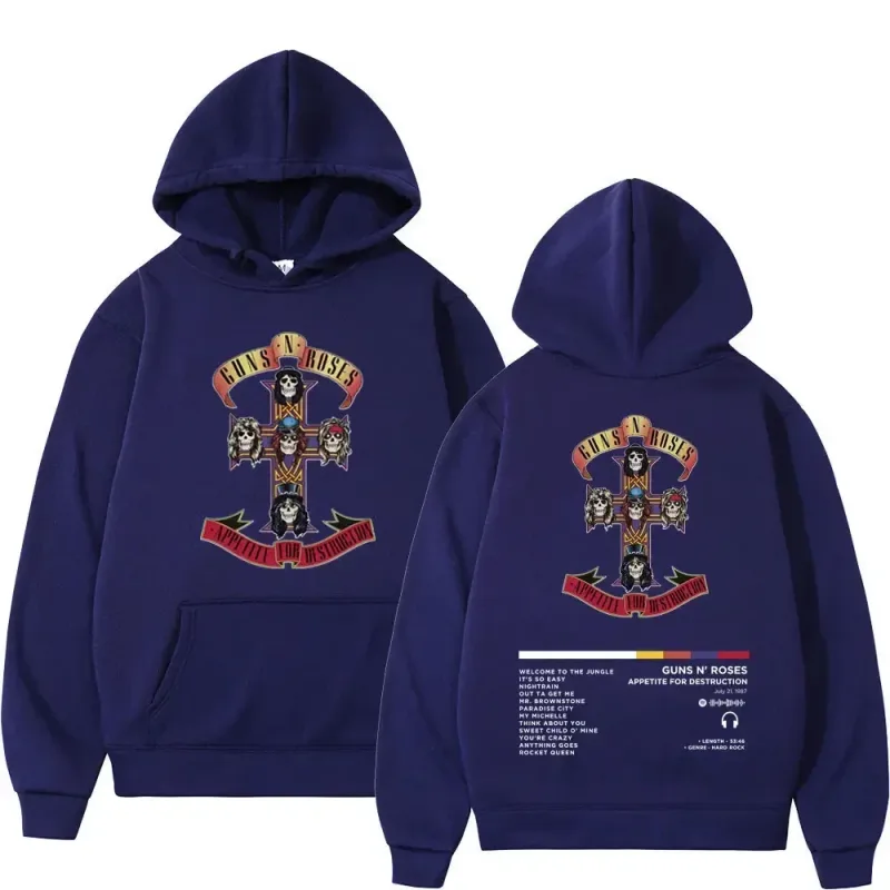 2026 Men's and Women's Guns N Roses Printed Hooded Sweatshirts Guns N Roses Unisex Clothing Printed Rock Hip-hop Gothic Fashion