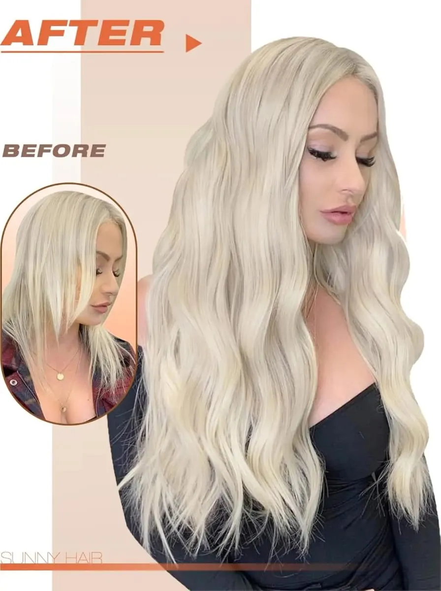 VeSunny Tape i hårförlängningar Riktigt människohår Osynligt Remy Hair Extensions Tape Ins för kvinnor Vit Platina Blond 26 Inch — image 7