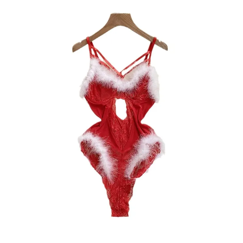 Christmas See-Through Comfortable Lingerie Set Women'S Sexy Christmas Erotic Lingerie Furry With Steel LenceríA Hot Caliente