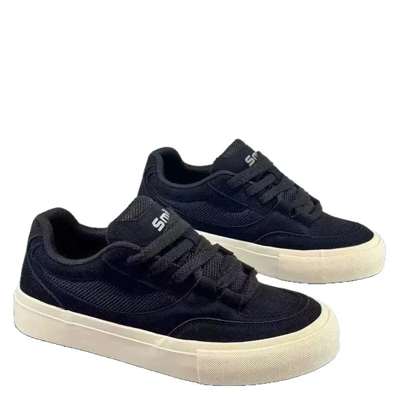 Men No Decor Canvas Shoes Pure Color Low Top Lace Up Casual Sneakers Resistant Flat Sole All Match Street Daily Shoes — image 6