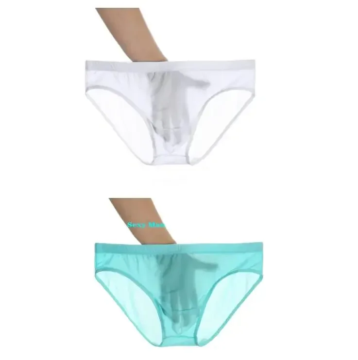 2PCS 울트라 얇은 얼음 실크 팬티 남자 플러스 사이즈 M-4XL 솔리드 컬러 청소년 반투명 낮은 허리 통기성 섹시한 남성 팬티 — image 18
