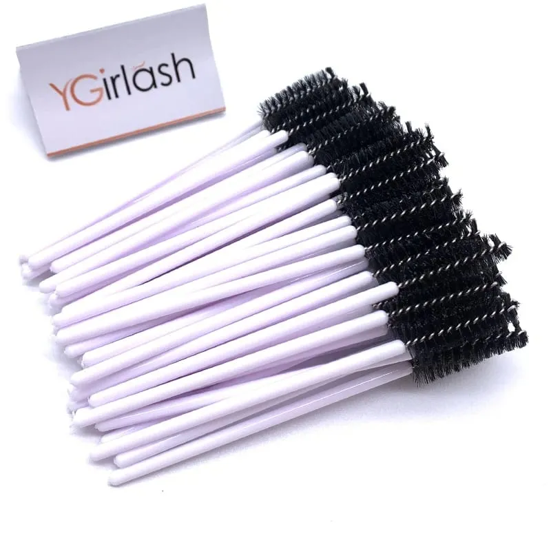 YGirlash 50 יחידות Lash Swans מוליך ריסים קריסטל ידית יהלום חד פעמית שרביטי מסקרה ניילון מברשת כלים קוסמטיים