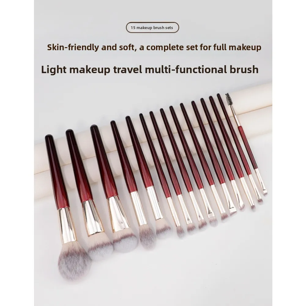 15 Professional Makeup Brushes Solid Wood Handle Aluminum Tube Makeup Brush Set Soft Multi-functional Beauty Tool — image 4