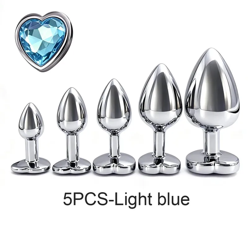 5 Sizes Metal Anal Plug Set with Heart Base Smooth Prostate Massage Butt Plug Sex Toys for Men Women Couples — image 4
