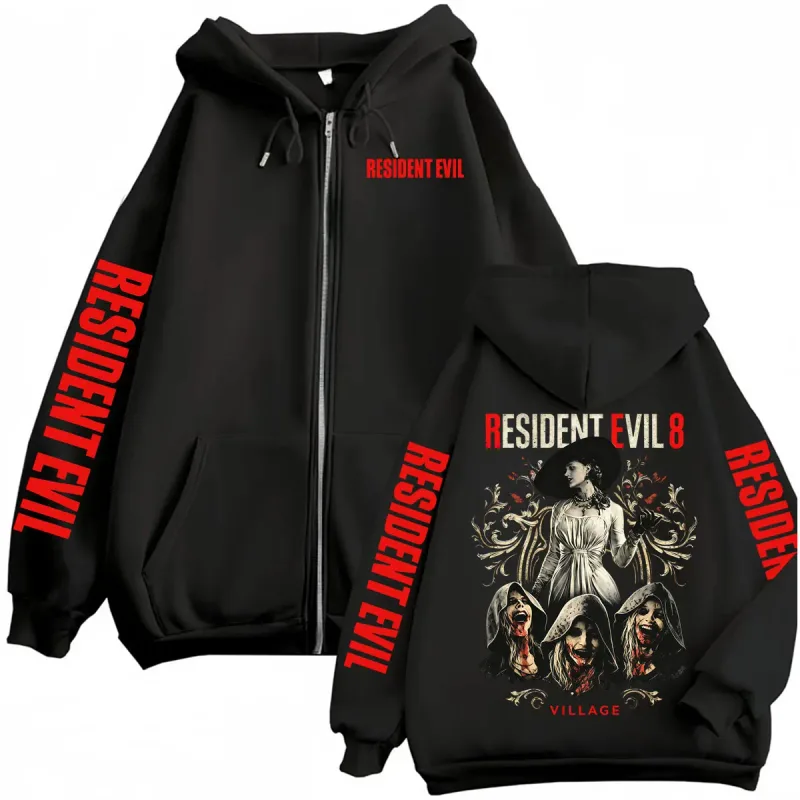 Resident Evil Village Zipper Hoodies Lady Dimitrescu Horror Jacket Sweatshirts Men Women Harajuku Streetwear Zip Up Hooded Coats