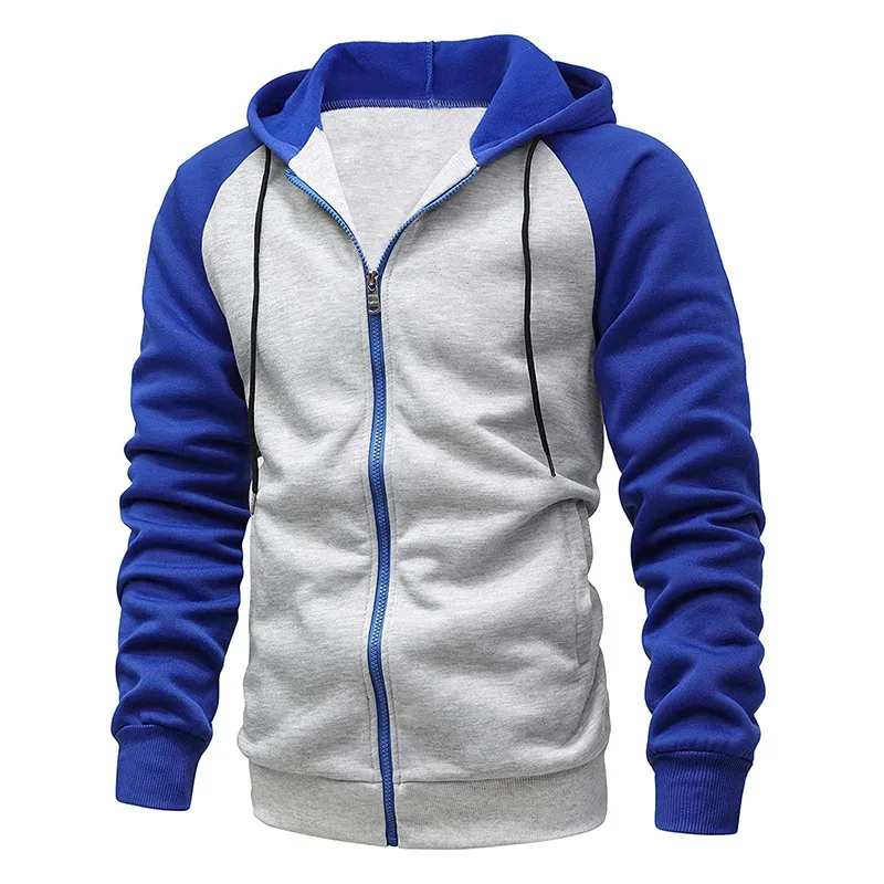 Sweat-shirt à capuche en polaire pour hommes, manches longues, fermeture éclair, mode, blocage des couleurs, veste cintrée, manteau — image 2
