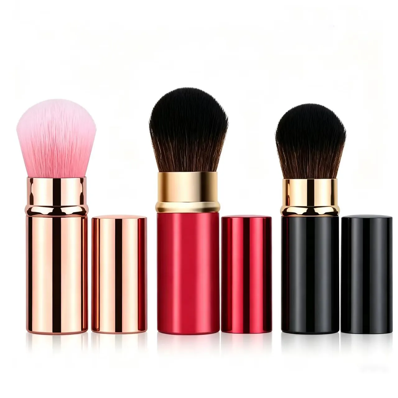 Conjunto de pincéis de maquiagem telescópicos portáteis prontos para viagem - alça de metal para pó de contorno blush tamanho compacto perfeito para On-the-G — image 5
