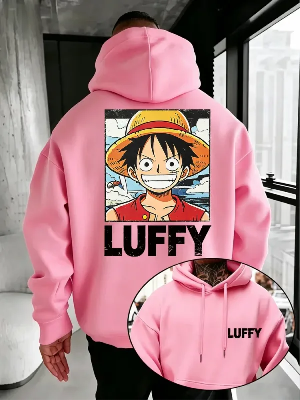 Anime One Piece Hoodie, Vintage Luffy Cartoon Character Front & Back Print Loose Fit Pullover Sweatshirt for Manga Enthusiasts — image 7