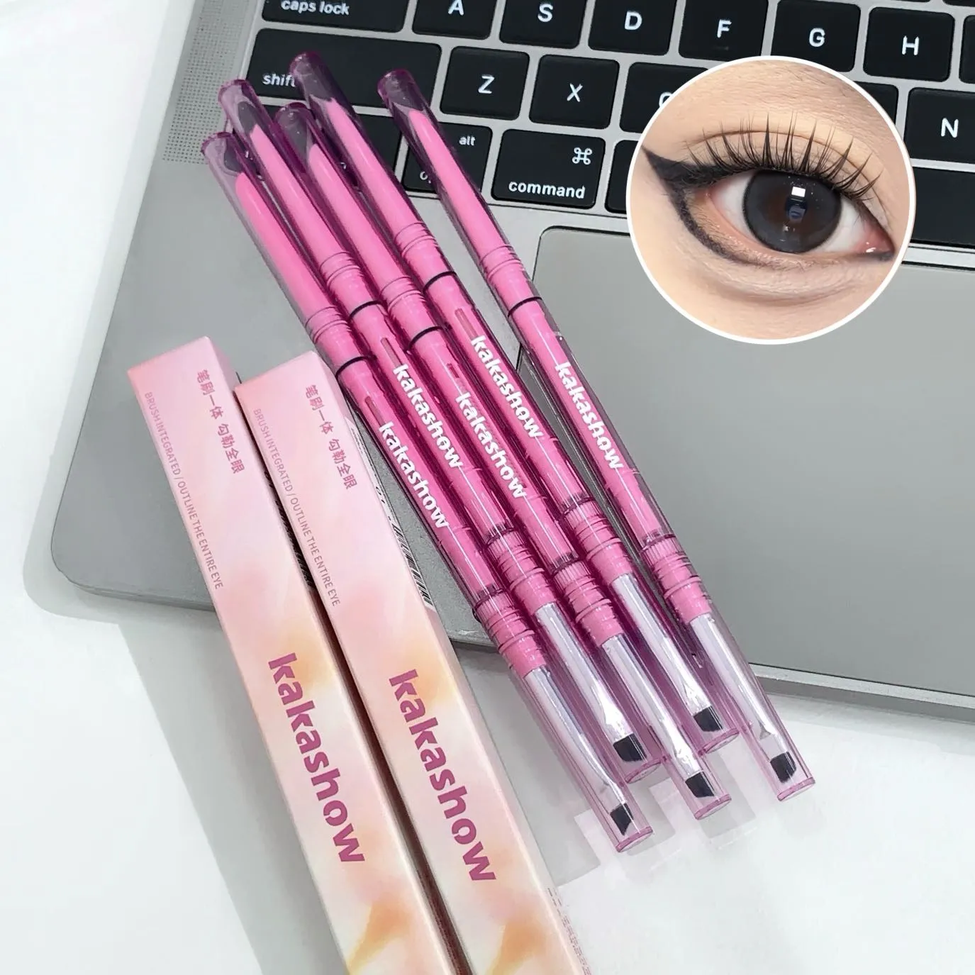 Double-headed Natural Black Eyeliner Gel na may Brush Smudge-Proof Waterproof Creamy Smooth Rose Pink para sa Brows at Under Eye Makeup