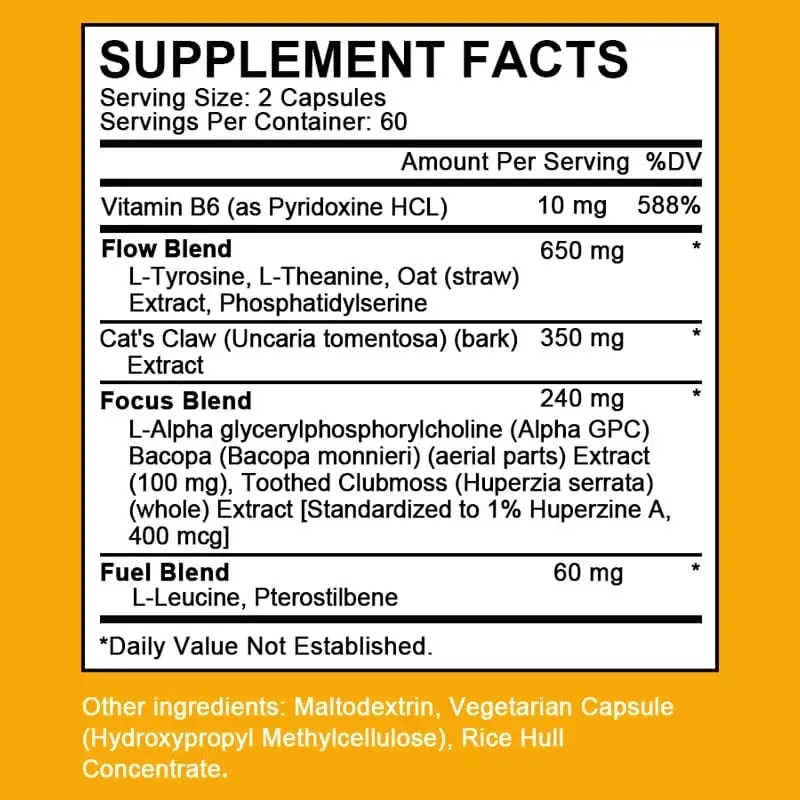 Alpha Brain Nootropics 男性と女性向けの脳サプリメント - ビタミン B6 フォーカス カプセルで記憶力と精神的明晰性と認知力を向上 — image 7