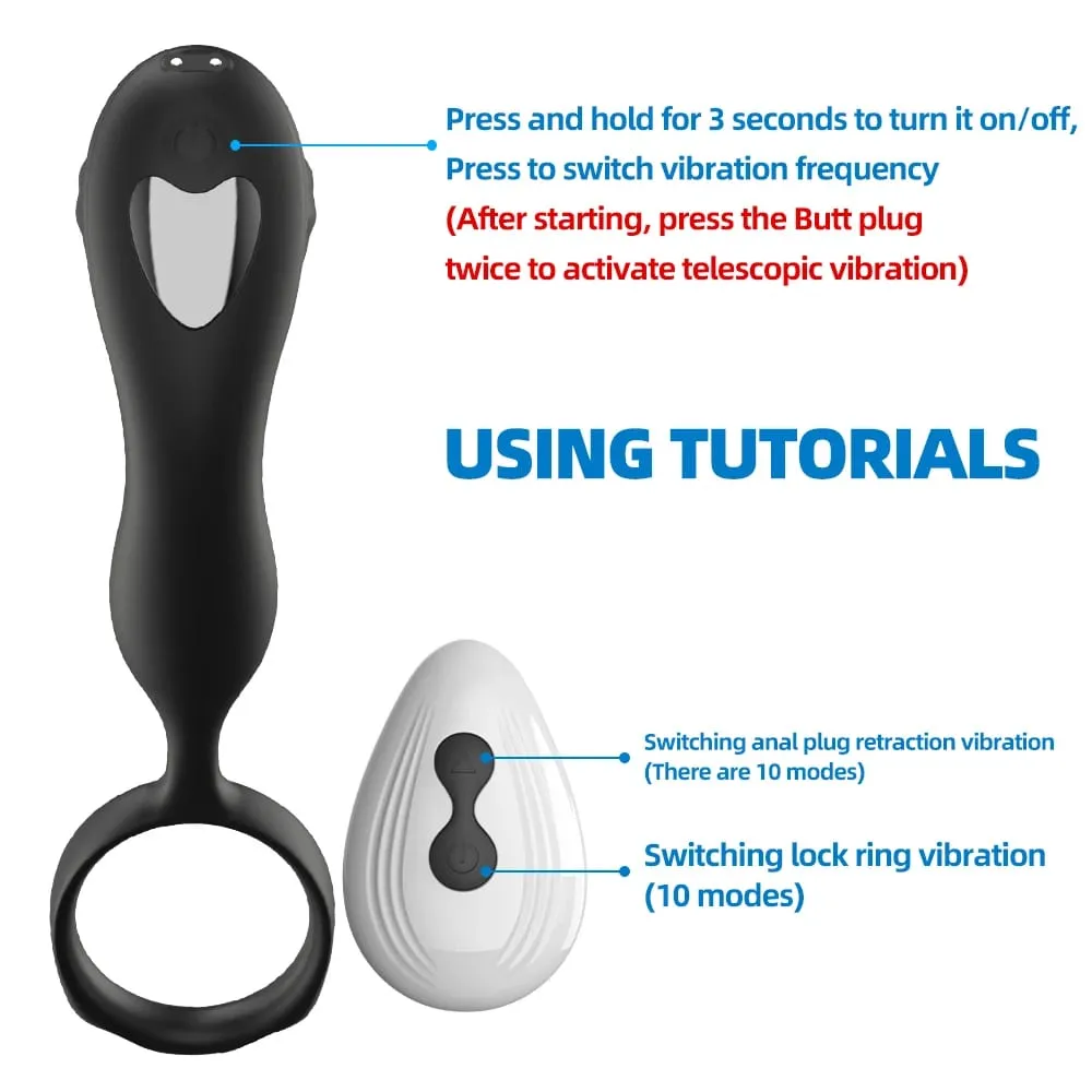 Pagtulak ng Anal Vibrator na may Cock Ring Prostate Massager Anal Plug Vibrator Remote Control Butt Plug Sex Toy para sa mga Lalaki at Mag-asawa — image 6