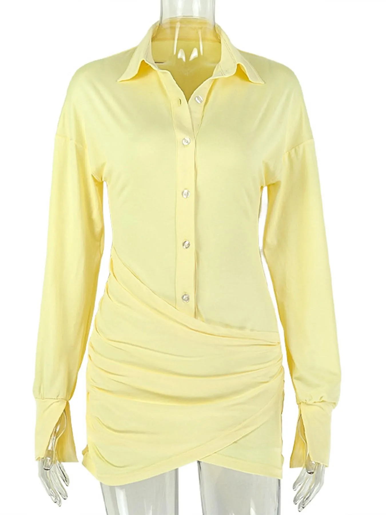 2026 NEW AUTUMN WOMEN'S SOLID COLOR SHIRT DRESS RUCHED BODYCON DRESS SEXY INS‑STYLE DRESS FOR PARTY GATHERING — image 6
