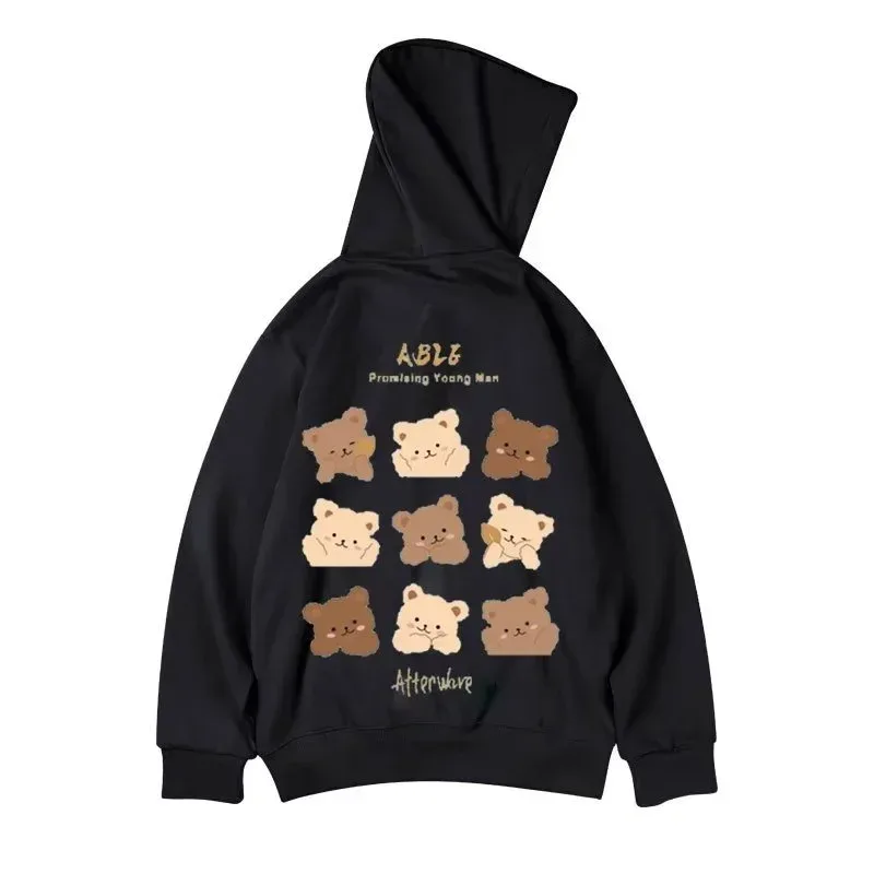 M-8XL Amerikaanse stijl straatbruin schattige beer print oversized hoodie paar hoodie grote zachte fluwelen trui met capuchon voor studenten — image 7