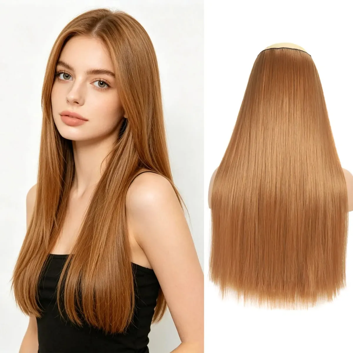 Synthetic 5 Clips in one piece hair extensions 22inch long straight clip in hair for women girls daily party holiday — image 26