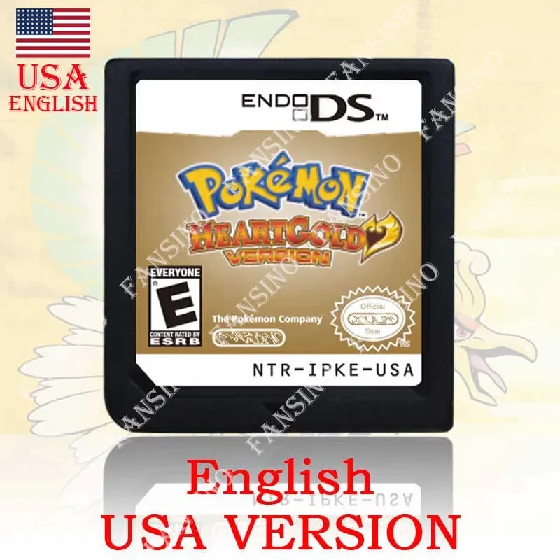 (미국 EUR AUS NOE ESP FRA ITA) 포켓몬 HeartGold SoulSilver 버전 고품질 정통 1:1 복제 DS 비디오 게임 카트리지