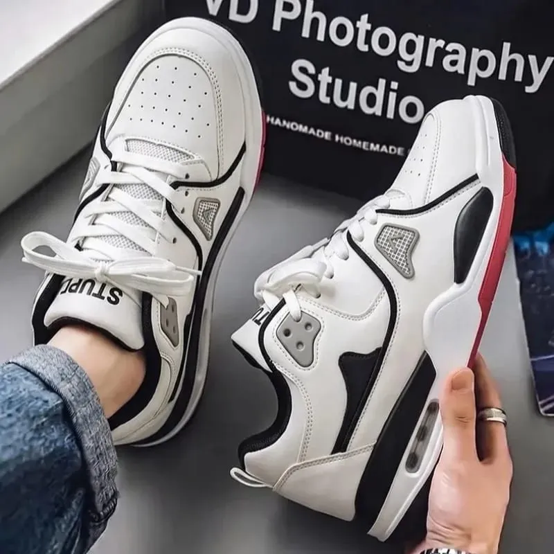 Unisex Sneakers Spring Summer Retro Basketball Style White Color Block Casual Board Shoes Streetwear Chunky Sole School