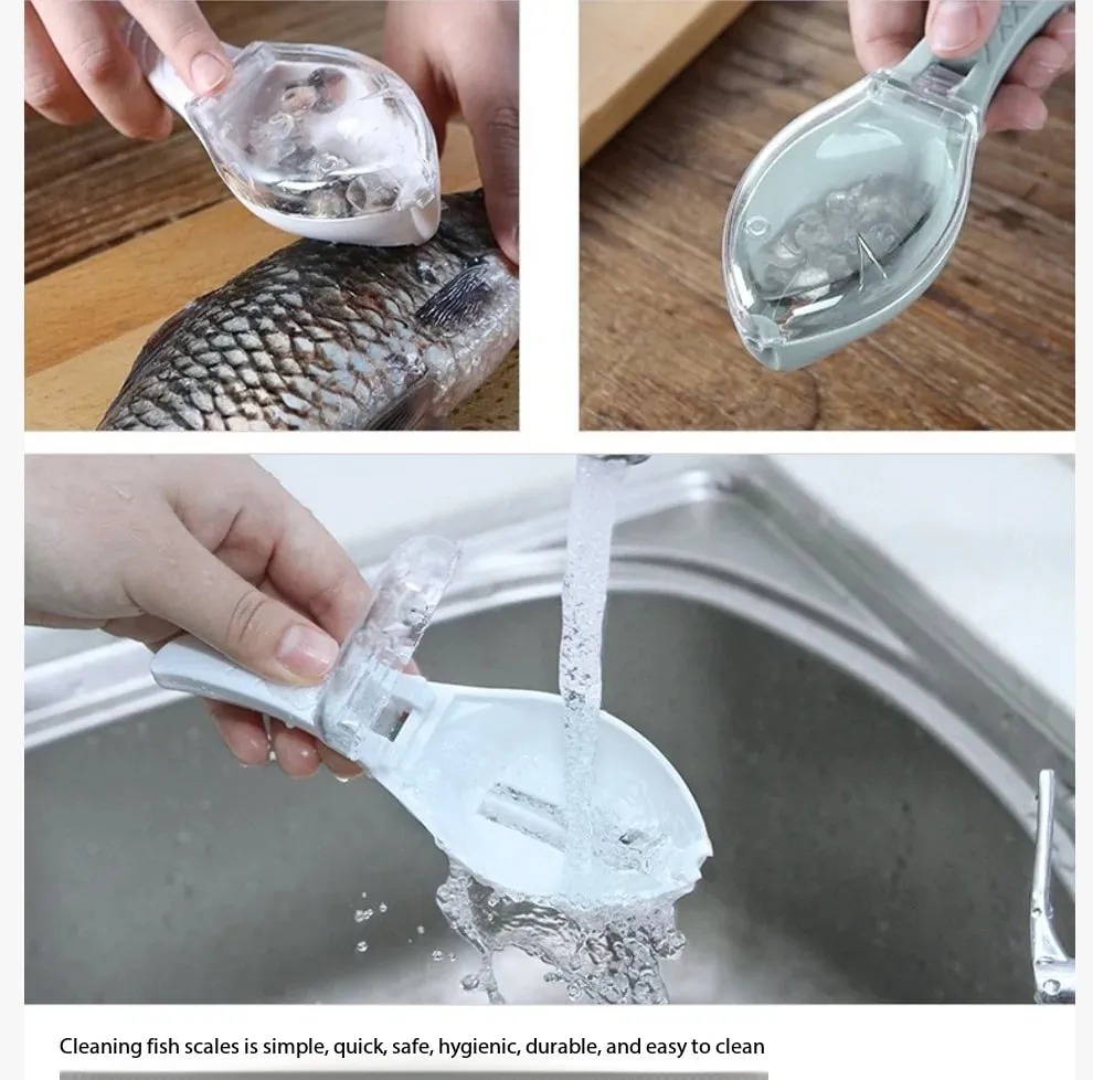 Use a Cover-Equipped Fish Scale Scraper Manual Fish Scale Remover Kitchen Fish Scale Scraper Manual Tool for Removing Fish Scales. — image 3