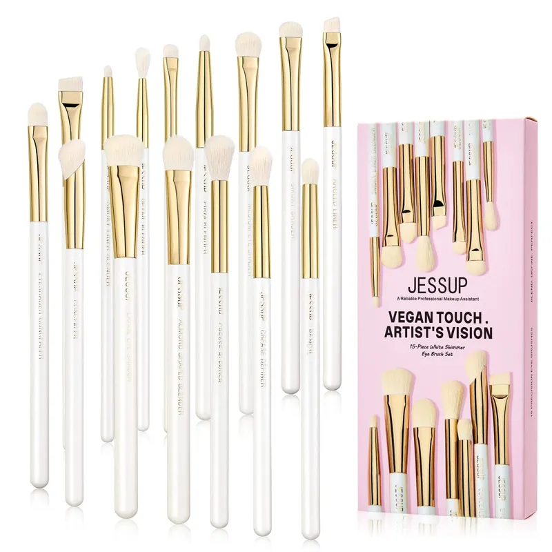 Jessup Makeup Brushes set 15pcs White Makeup Brush Foundation Contour Concealer Premium Synthetic Eyeshadow Cosmetic Tools T518