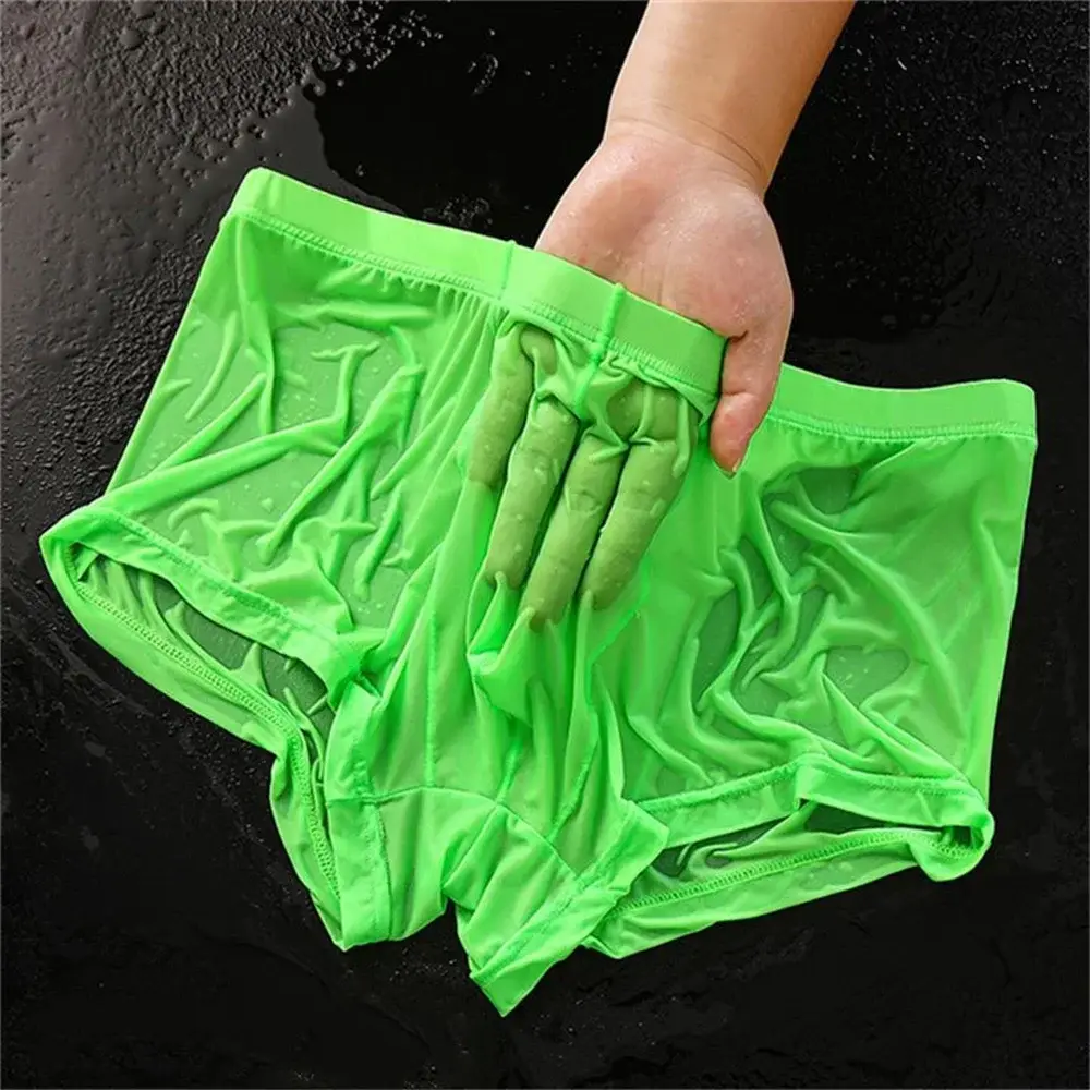 Transparante Boxers Heren Ijs Zijde Sneldrogende Mannelijke Trunks Zomer Naadloos Ondergoed Ultradunne Plus Size Shorts
