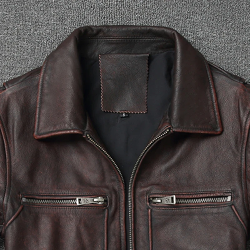 2022 Retro Style 100% Top Layer Cowhide Oversized Leather Jacket Color is made of Old Motorcycle Riding Clothes. — image 6